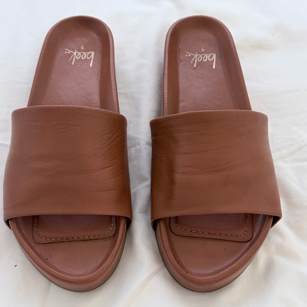 beek Brown leather platform Slide Sandals - Picture 3 of 13